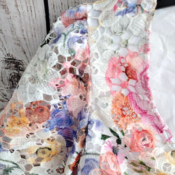 Boston Proper NEW Garden Floral Lace Fitted Bodice Puff Slv V-Neck Blouse Medium - Picture 7 of 15